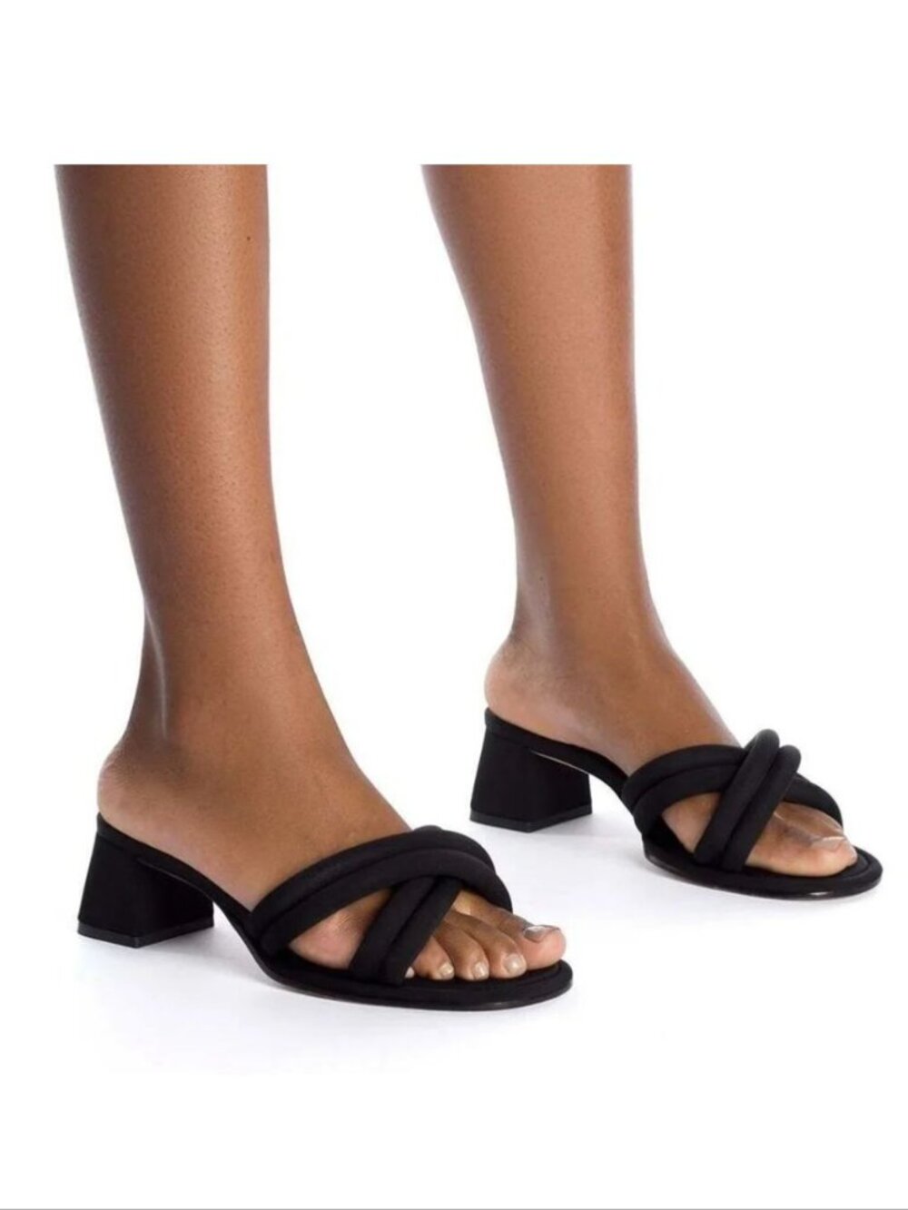 Larroude Laguna Mules Sandals Low Block Heel Size 5 Black NEW $315